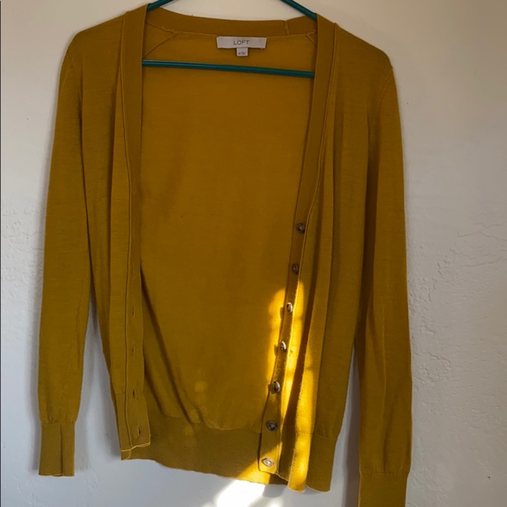 LOFT mustard color cardigan, size small